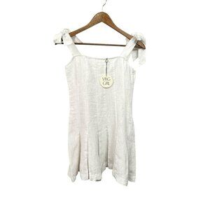VRG GRL Pleated Tie Shoulder Linen Mini Dress White Size 8 NWT
